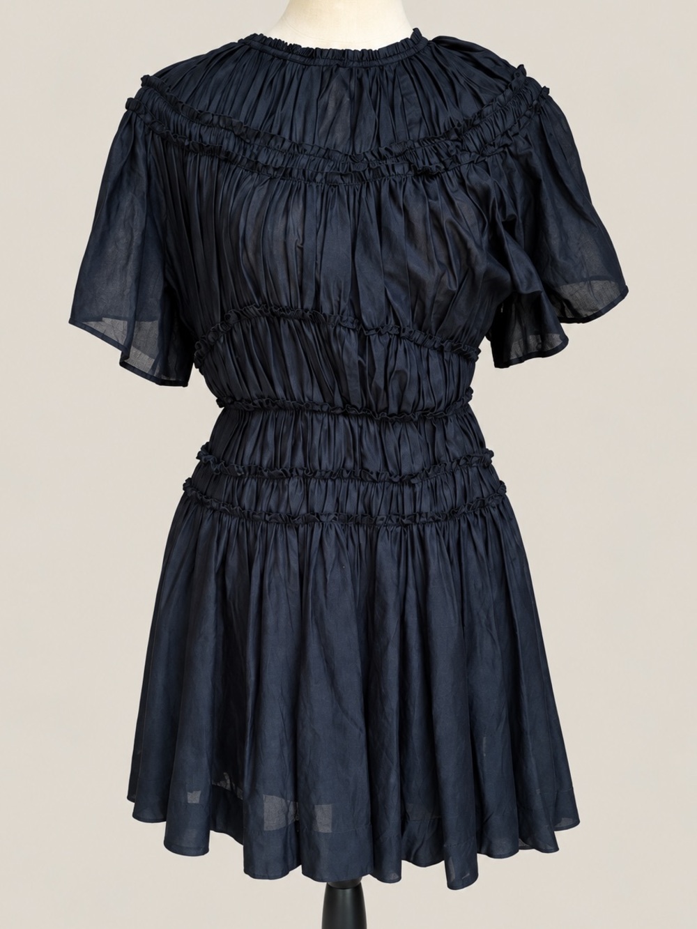 Merlette Black Cotton Voile Smocked Mini Dress XS Flutter Sleeve